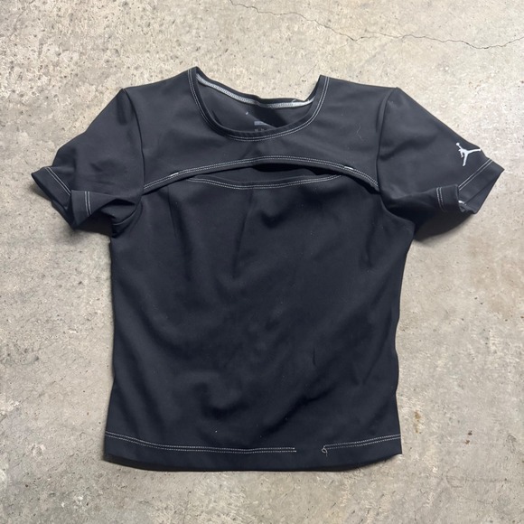 Nike Tops - Nike Jordan Women's Black Cutout Short Sleeve Crop Top S/XS Athletic Sporty